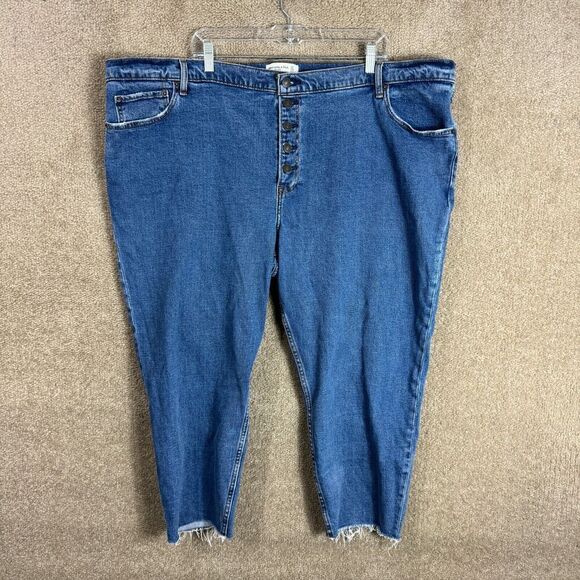 Abercrombie & Fitch Mom Jeans Womens Plus‎ 37 Short Blue High Rise Raw Hem NEW - Picture 1 of 14